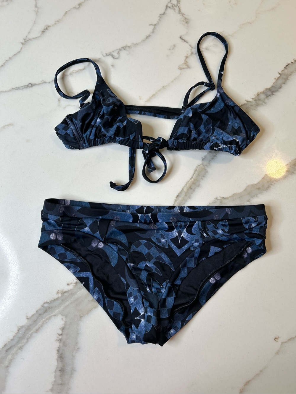 Zero + Maria Cornejo Blue and Black Abstract Bikini Set Size S
